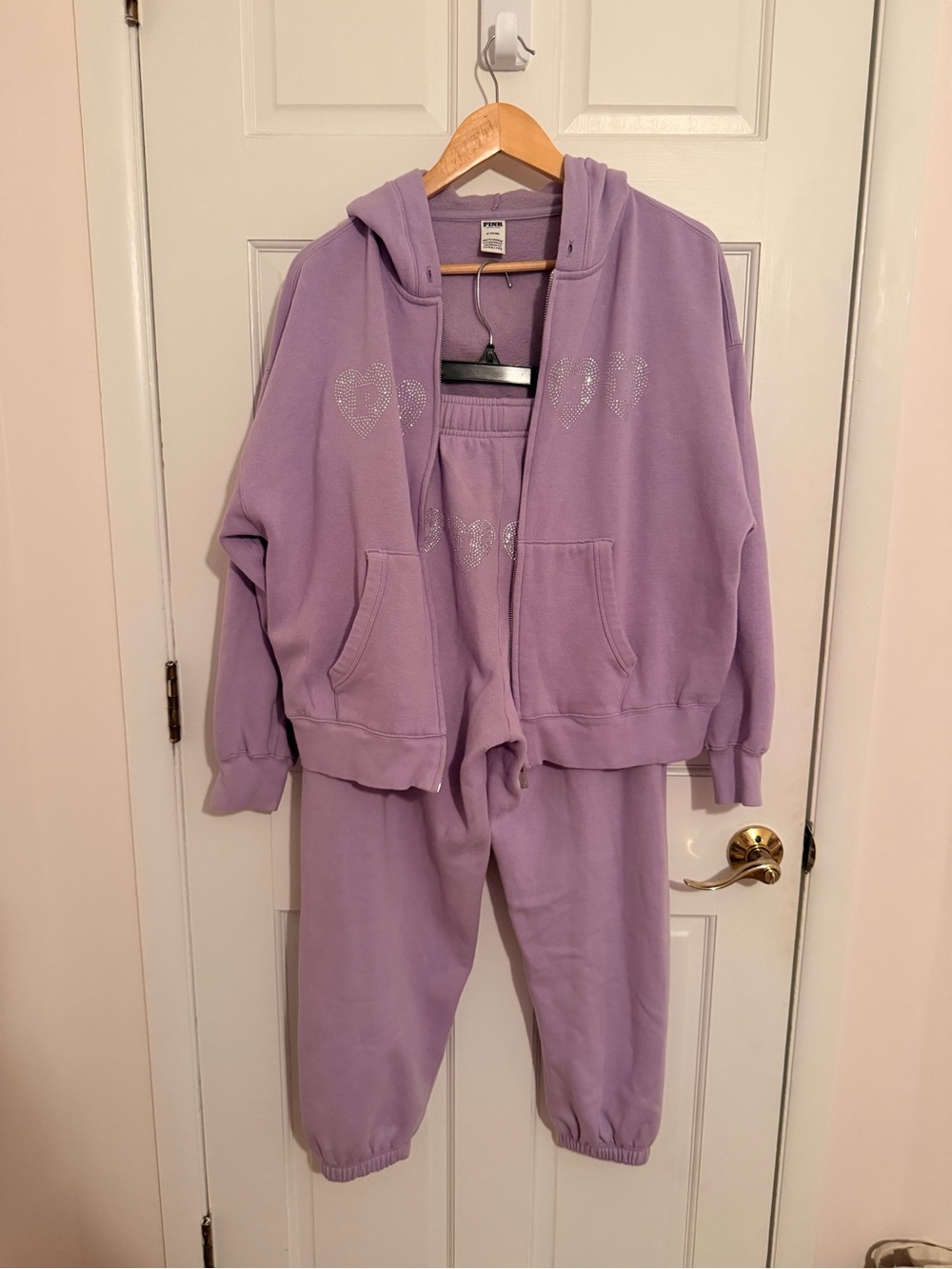 PINK Victoria's Secret Lavender Rhinestone Heart Zip Hoodie & Joggers